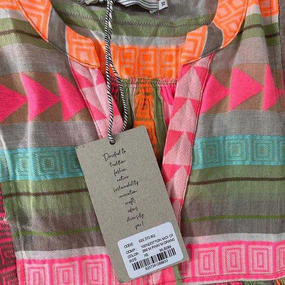 Devotion Twins Ella Embroidered Cotton Multicolor Tunic Mid Dress - Picture 8 of 9